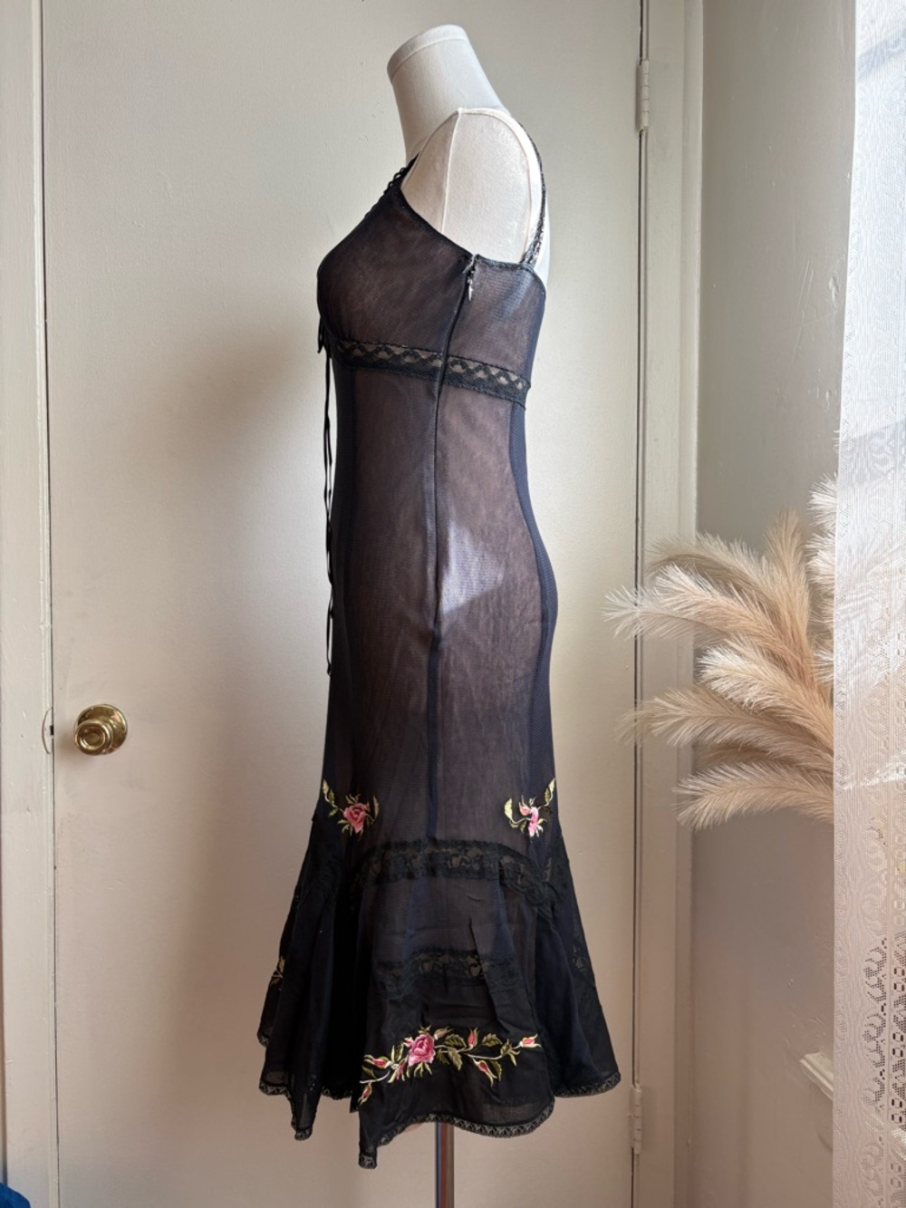 Betsey Johnson 90s vintage floral mesh lace midi dress - Picture 3 of 7